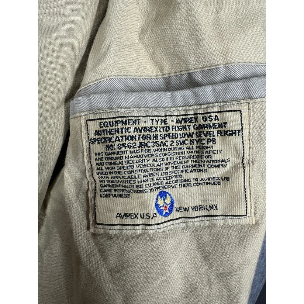 Vintage Avirex A-2 Flight Jacket Army Air Forces Bomber Style Tan Leather Collar